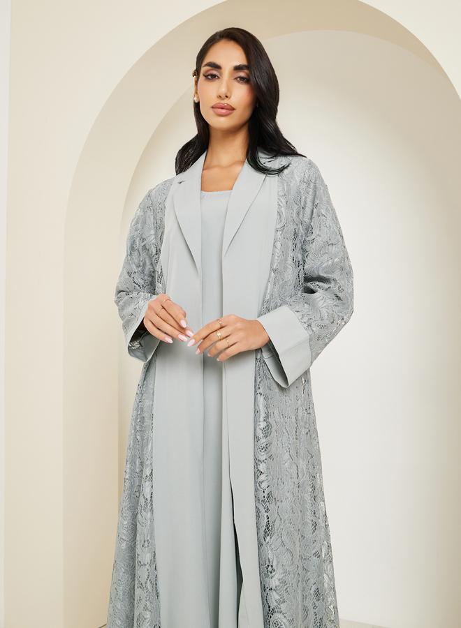 Amirah Women Lace Insert Abaya and Dress Modest Set - Image 3